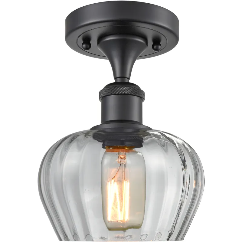 Edison Fenton 1 Light 6.5 inch Matte Black Semi-Flush Mount Ceiling Light in Clear Glass