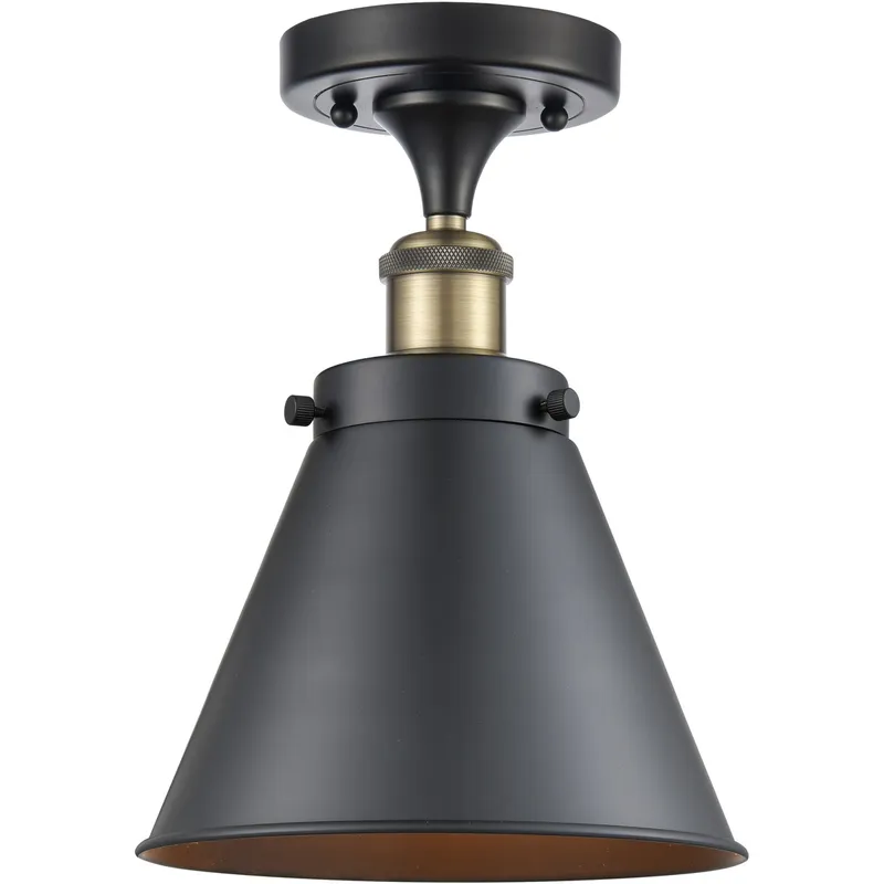 Ballston Appalachian LED 7 inch Black Antique Brass Semi-Flush Mount Ceiling Light in Matte Black