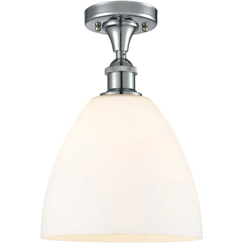 Ballston Dome 1 Light 9 inch Polished Chrome Semi-Flush Mount Ceiling Light in Matte White Glass