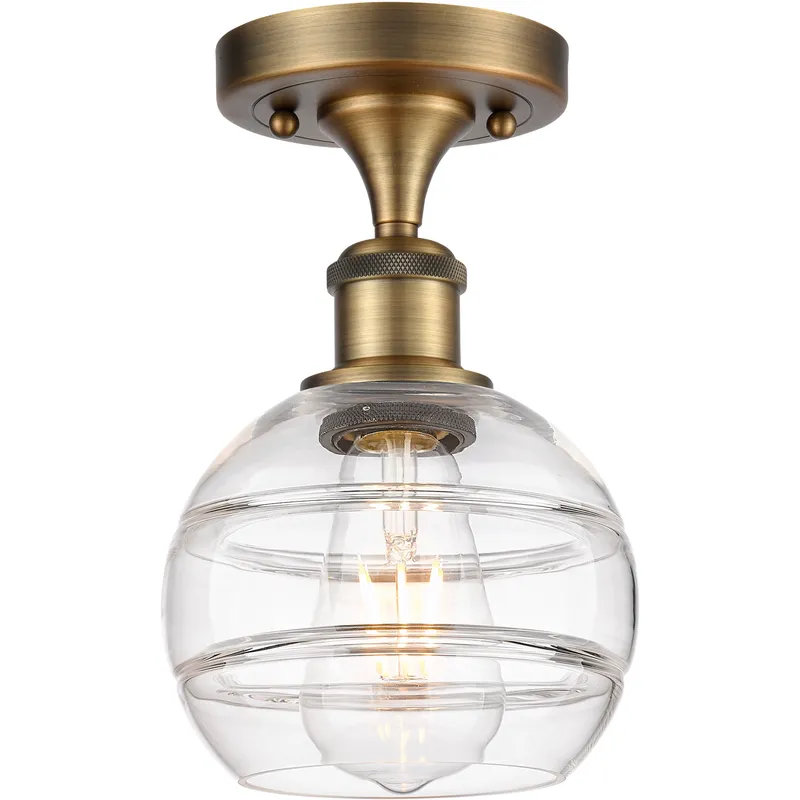 Edison Rochester 1 Light 5.88 inch Brushed Brass Semi-Flush Mount Ceiling Light in Clear Glass