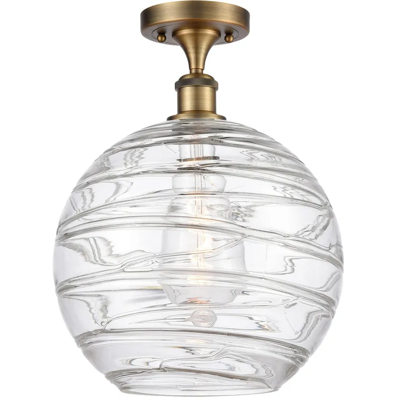 Ballston X-Large Deco Swirl 1 Light 12 inch Brushed Brass Semi-Flush Mount Ceiling Light, Ballston