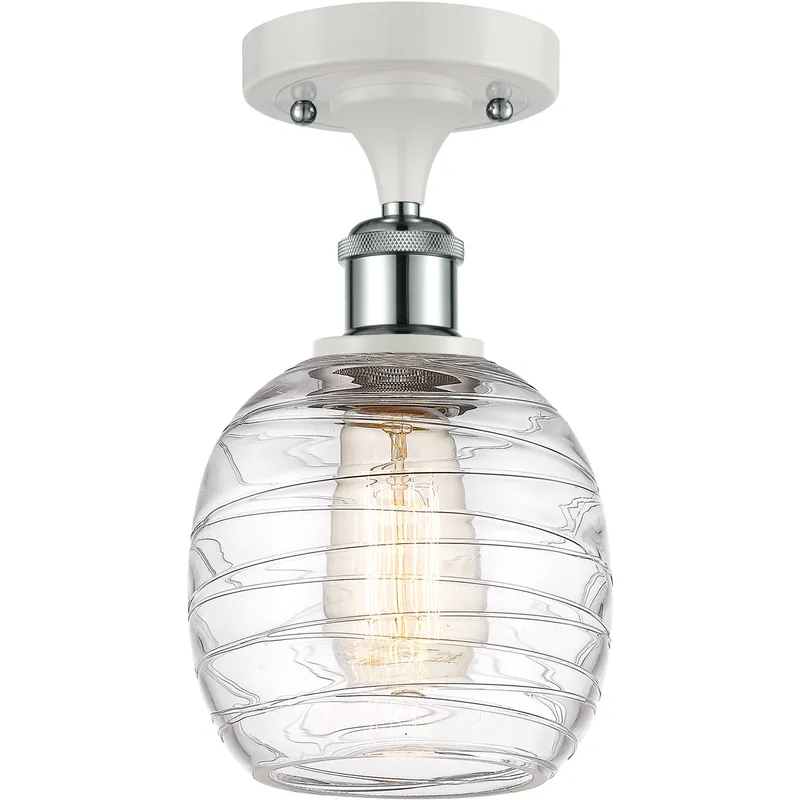 Ballston Belfast LED 6 inch White and Polished Chrome Semi-Flush Mount Ceiling Light in Deco Swirl Glass