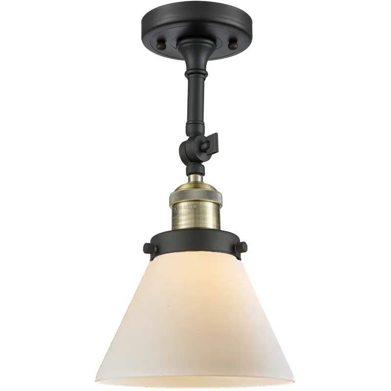 Franklin Restoration Large Cone 1 Light 8 inch Black Antique Brass Semi-Flush Mount Ceiling Light in Matte White Glass, Franklin Restoration