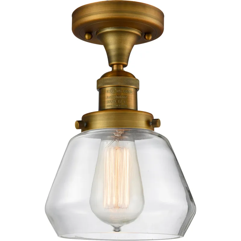 Franklin Restoration Fulton LED 7 inch Brushed Brass Semi-Flush Mount Ceiling Light in Clear Glass, Franklin Restoration