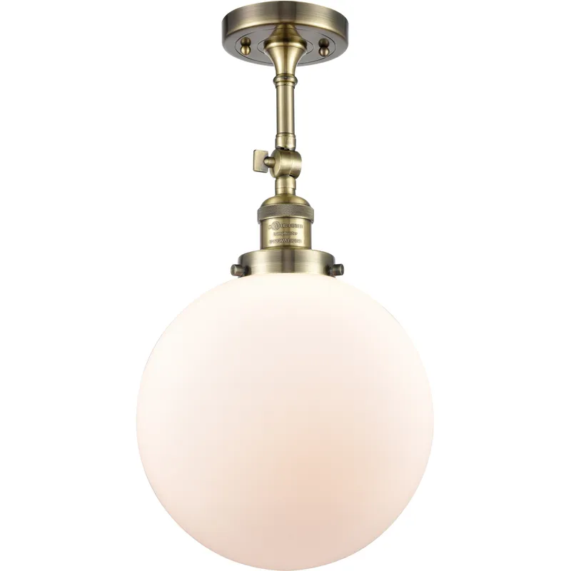 Franklin Restoration X-Large Beacon LED 10 inch Antique Brass Semi-Flush Mount Ceiling Light in Matte White Glass, Franklin Restoration