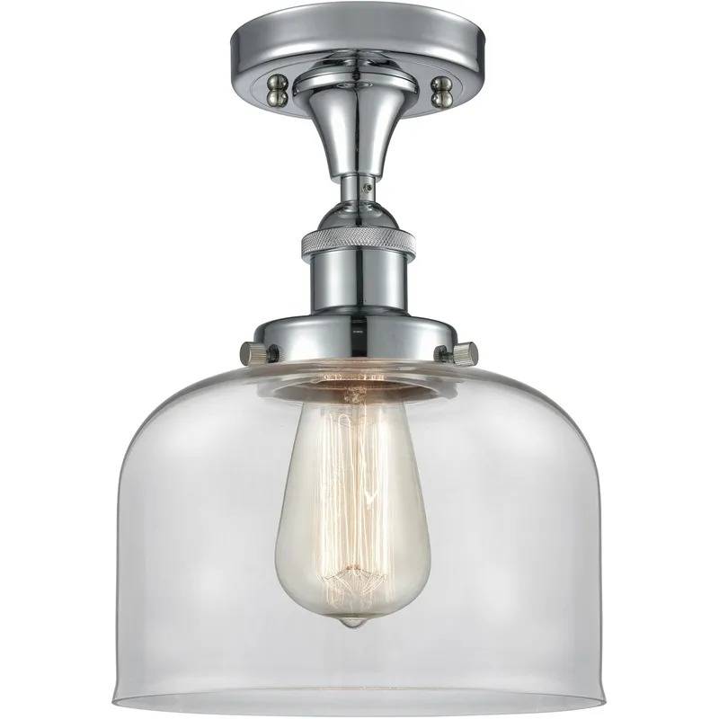 Ballston Large Bell 1 Light 8 inch White and Polished Chrome Semi-Flush Mount Ceiling Light in Clear Glass