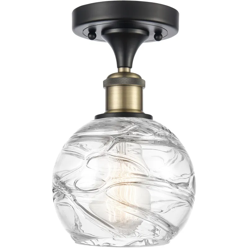 Ballston Small Deco Swirl 1 Light 6 inch Black Antique Brass Semi-Flush Mount Ceiling Light, Ballston