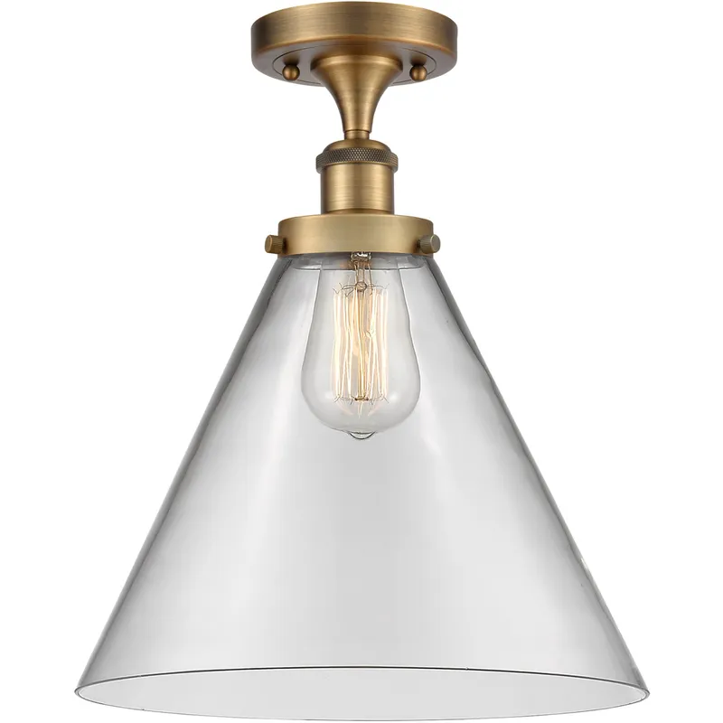 Ballston X-Large Cone 1 Light 8 inch Brushed Brass Semi-Flush Mount Ceiling Light in Clear Glass