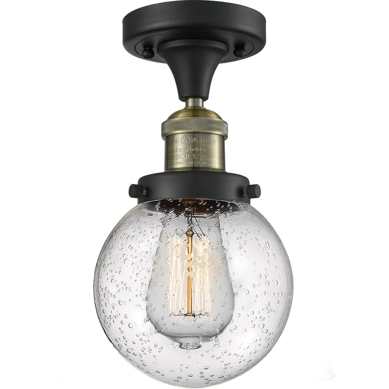Franklin Restoration Beacon 1 Light 6 inch Black Antique Brass Semi-Flush Mount Ceiling Light in Seedy Glass, Franklin Restoration