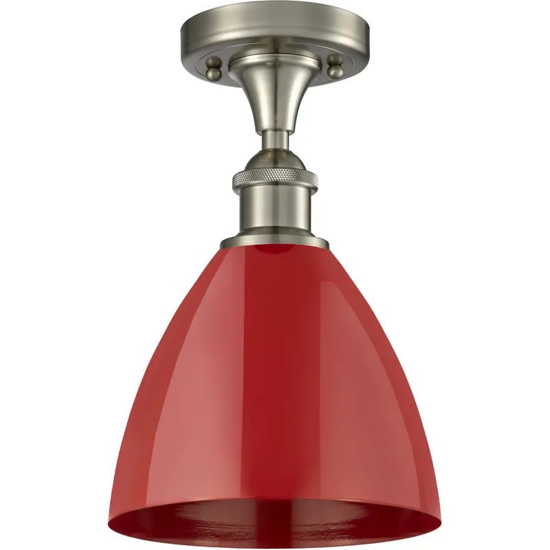 Ballston Plymouth Dome LED 7.5 inch Brushed Satin Nickel Semi-Flush Mount Ceiling Light in Matte Red