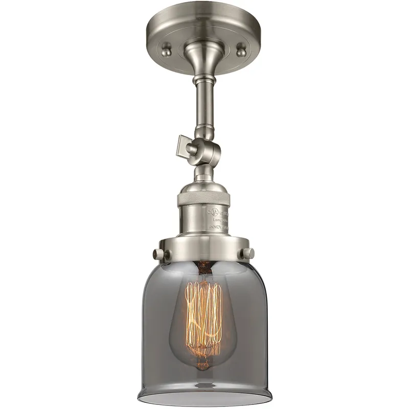 Franklin Restoration Small Bell LED 5 inch Brushed Satin Nickel Semi-Flush Mount Ceiling Light in Plated Smoke Glass, Franklin Restoration