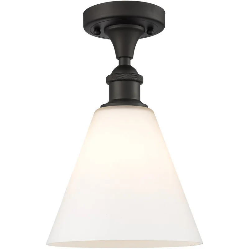Ballston Cone 1 Light 8 inch Oil Rubbed Bronze Semi-Flush Mount Ceiling Light in Matte White Glass