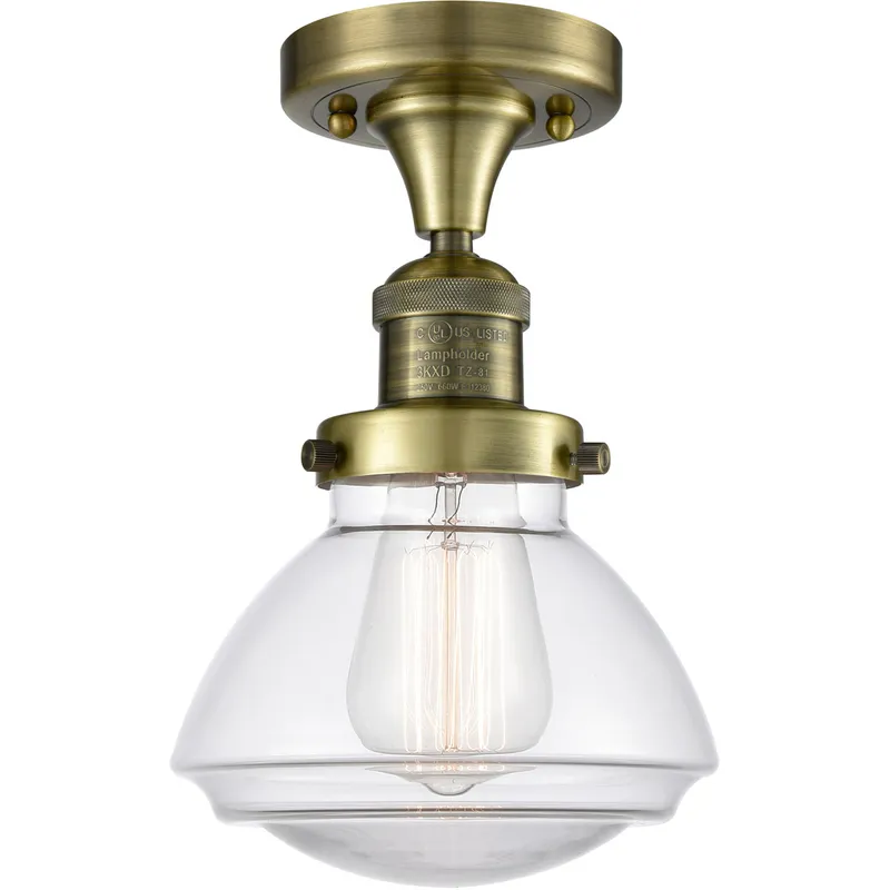 Franklin Restoration Olean 1 Light 7 inch Antique Brass Semi-Flush Mount Ceiling Light in Incandescent, Clear Glass, Franklin Restoration