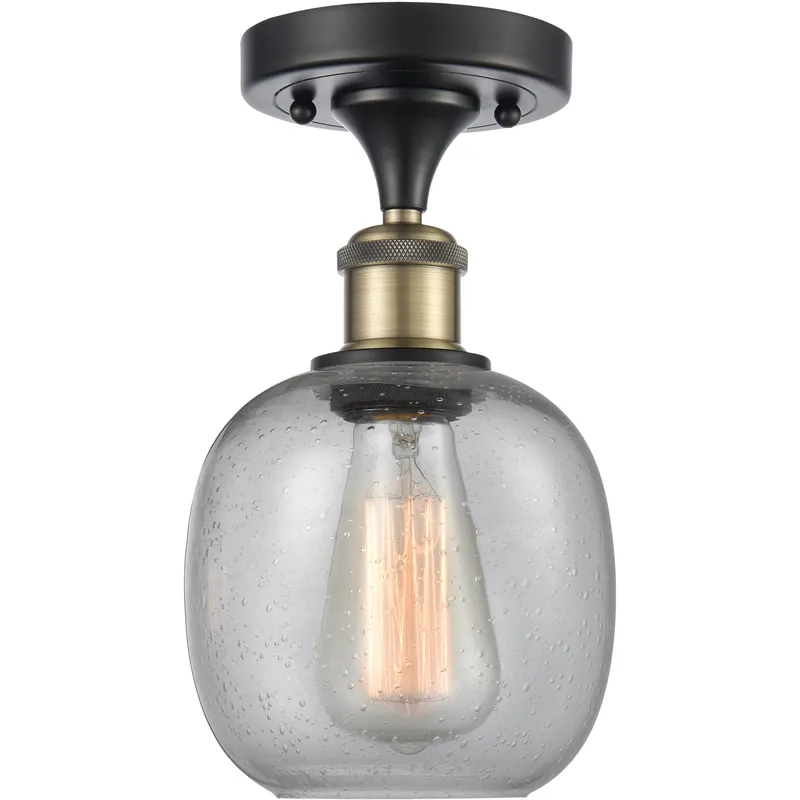 Ballston Belfast LED 6 inch Black Antique Brass Semi-Flush Mount Ceiling Light in Seedy Glass, Ballston