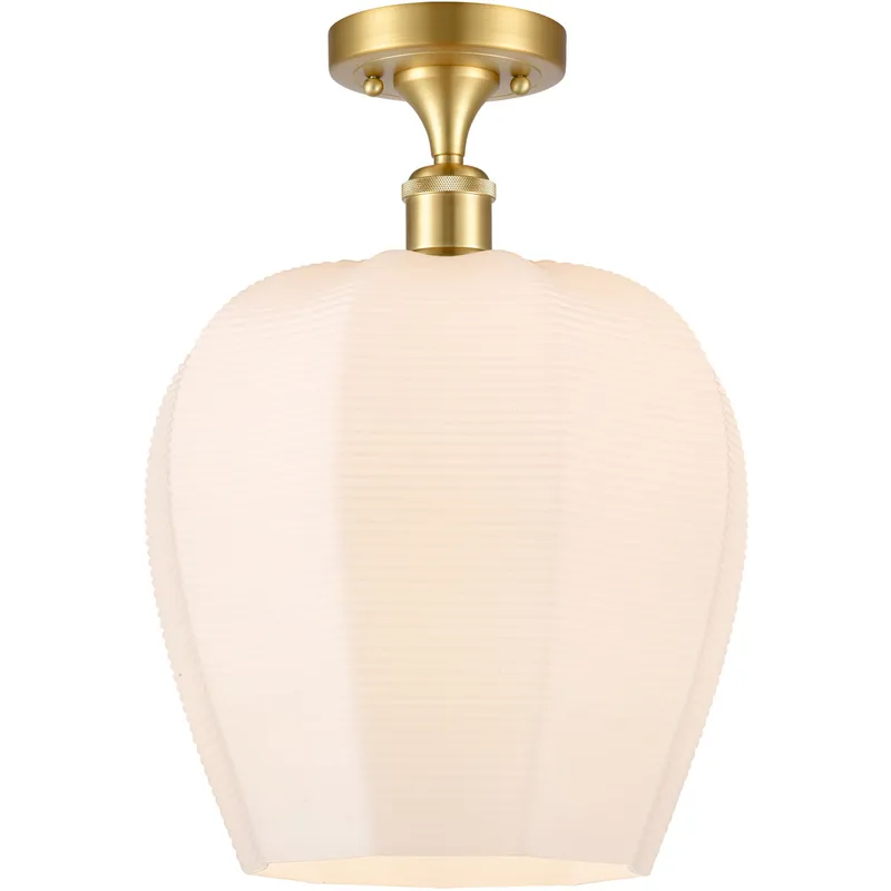 Ballston Norfolk LED 11.75 inch Satin Gold Semi-Flush Mount Ceiling Light in Matte White Glass