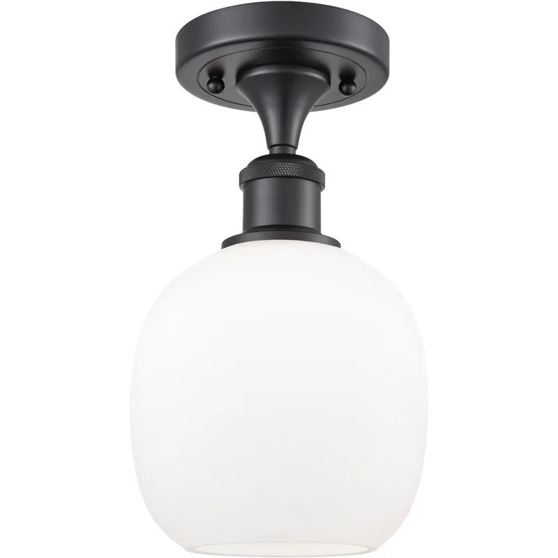 Ballston Belfast LED 6 inch Matte Black Semi-Flush Mount Ceiling Light in Matte White Glass, Ballston
