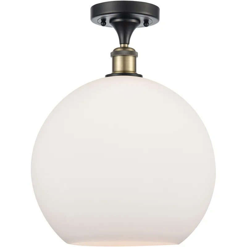 Ballston Athens LED 11.75 inch Black Antique Brass Semi-Flush Mount Ceiling Light in Matte White Glass