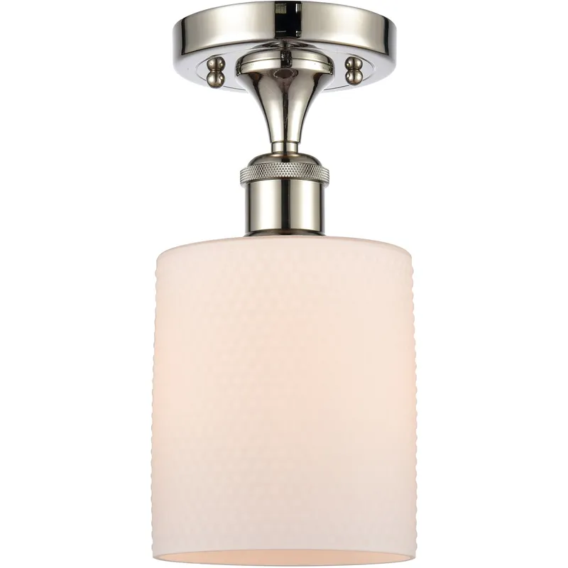 Ballston Cobbleskill 1 Light 5 inch Polished Nickel Semi-Flush Mount Ceiling Light in Matte White Glass, Ballston