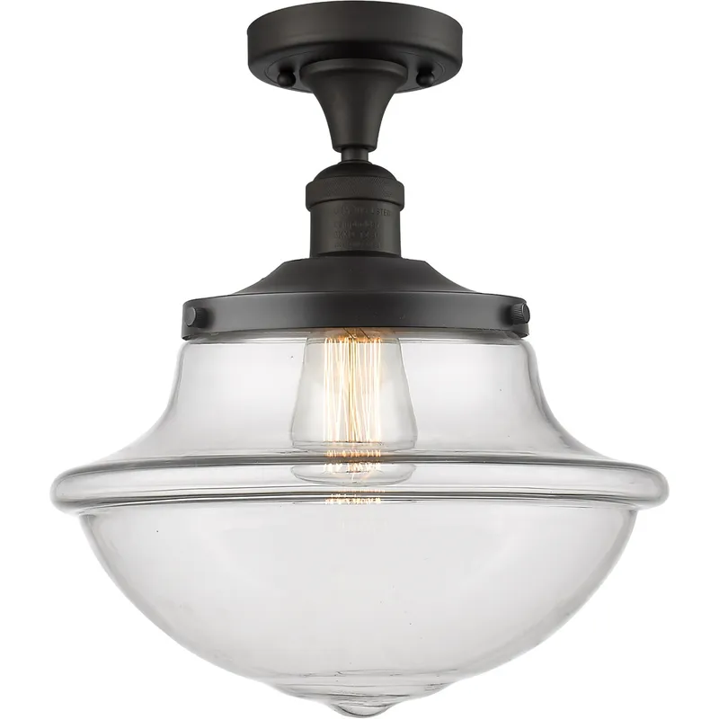Franklin Restoration Large Oxford 1 Light 12 inch Oil Rubbed Bronze Semi-Flush Mount Ceiling Light in Clear Glass, Franklin Restoration