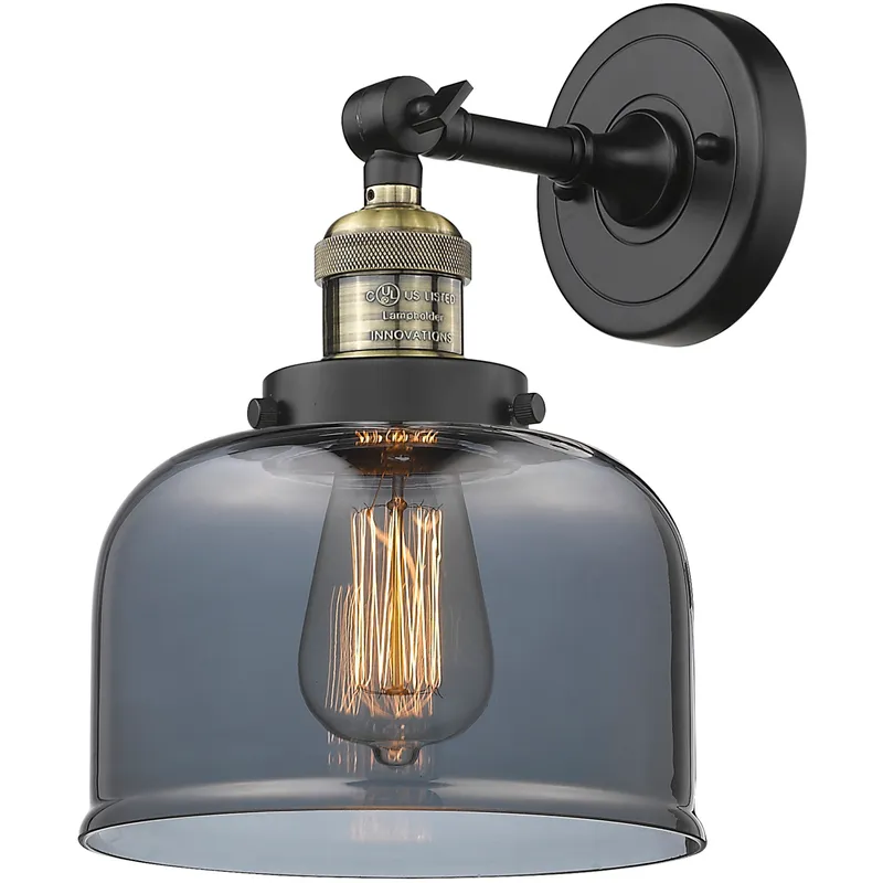 Franklin Restoration Large Bell 1 Light 8 inch Black Antique Brass Semi-Flush Mount Ceiling Light in Light Smoke Glass, Franklin Restoration