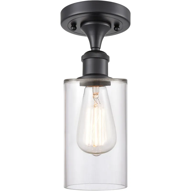 Ballston Clymer 1 Light 4 inch Matte Black Semi-Flush Mount Ceiling Light in Clear Glass, Ballston