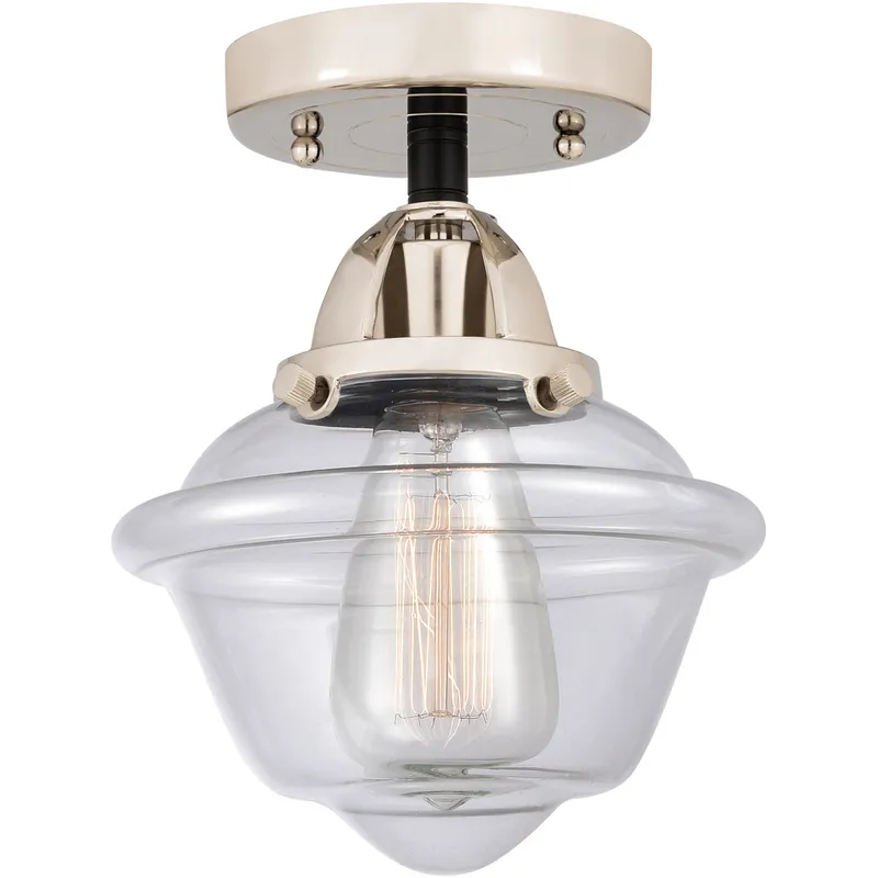 Nouveau 2 Small Oxford 1 Light 8 inch Black Polished Nickel Semi-Flush Mount Ceiling Light in Clear Glass