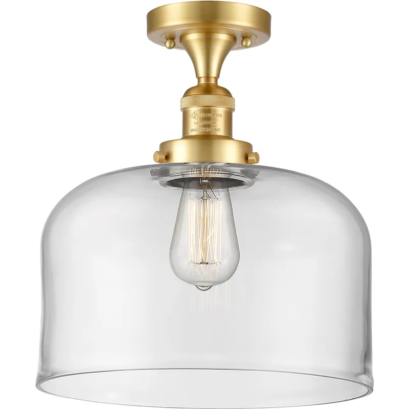 Franklin Restoration X-Large Bell LED 12 inch Satin Gold Semi-Flush Mount Ceiling Light in Clear Glass, Franklin Restoration