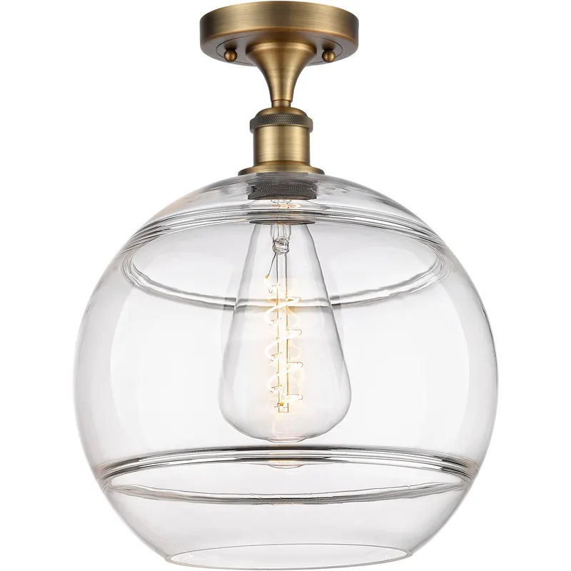 Edison Rochester 1 Light 12 inch Brushed Brass Semi-Flush Mount Ceiling Light in Clear Glass