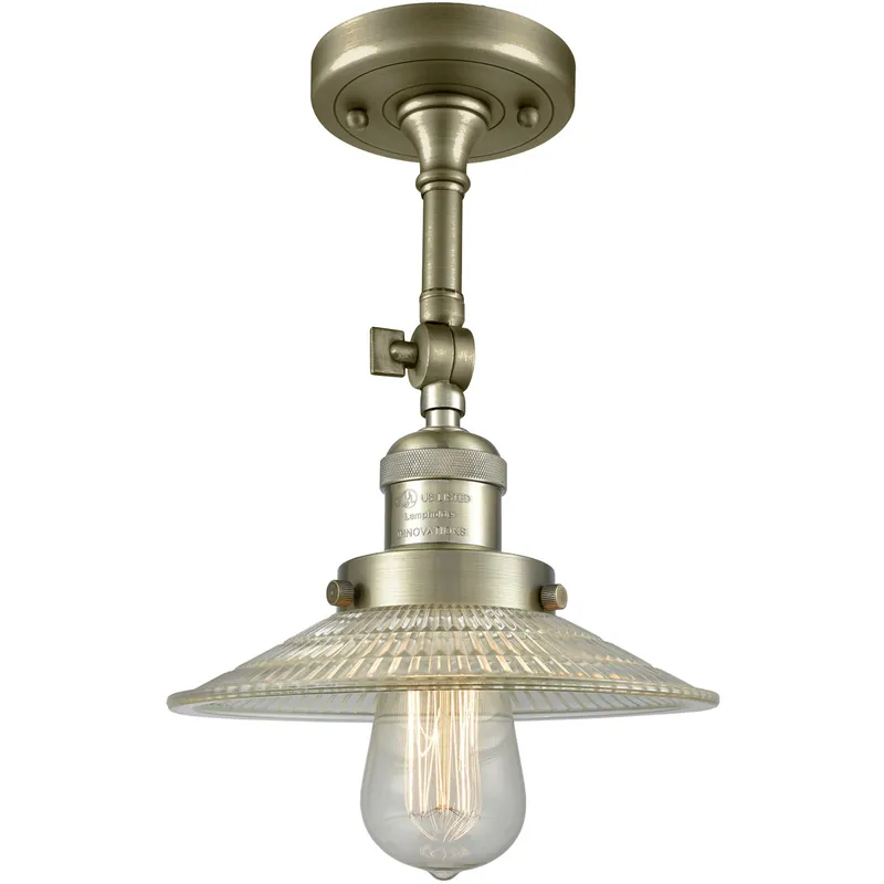 Franklin Restoration Halophane 1 Light 9 inch Antique Brass Semi-Flush Mount Ceiling Light in Incandescent, Clear Halophane Glass, Franklin Restoration