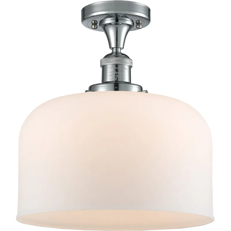 Franklin Restoration X-Large Bell LED 12 inch Polished Chrome Semi-Flush Mount Ceiling Light in Matte White Glass, Franklin Restoration
