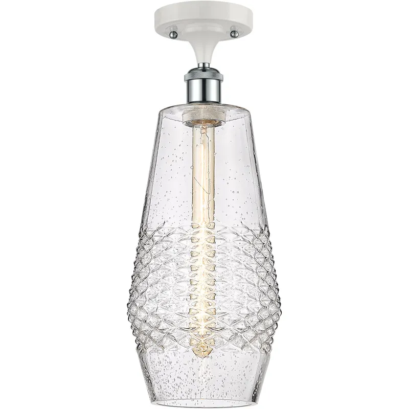 Ballston Windham LED 7 inch White and Polished Chrome Semi-Flush Mount Ceiling Light in Seedy Glass