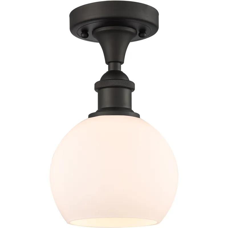 Ballston Athens LED 6 inch Oil Rubbed Bronze Semi-Flush Mount Ceiling Light in Matte White Glass