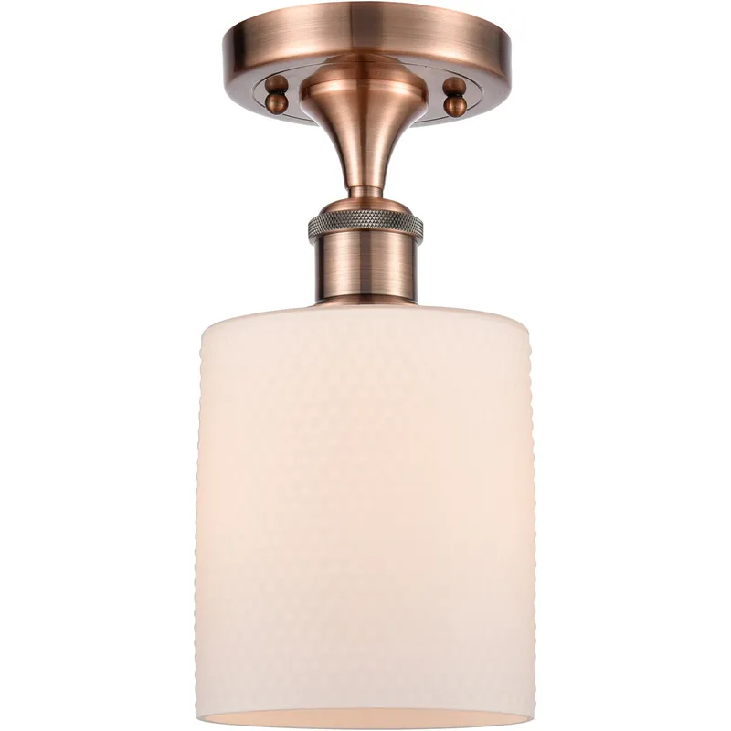 Ballston Cobbleskill 1 Light 5 inch Antique Copper Semi-Flush Mount Ceiling Light in Matte White Glass, Ballston