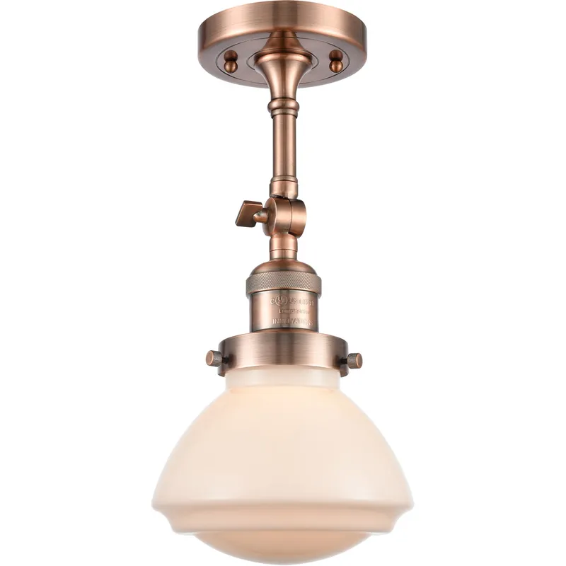Franklin Restoration Olean LED 7 inch Antique Copper Semi-Flush Mount Ceiling Light in Matte White Glass, Franklin Restoration