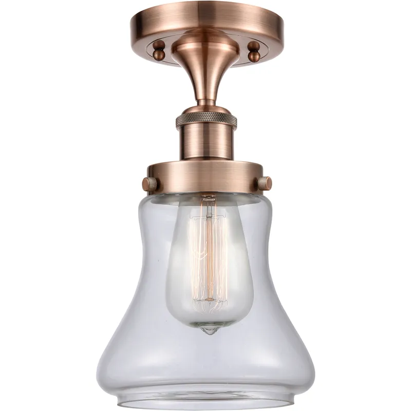 Bellmont 1 Light 6.5 inch Antique Copper Semi-Flush Mount Ceiling Light in Clear Glass