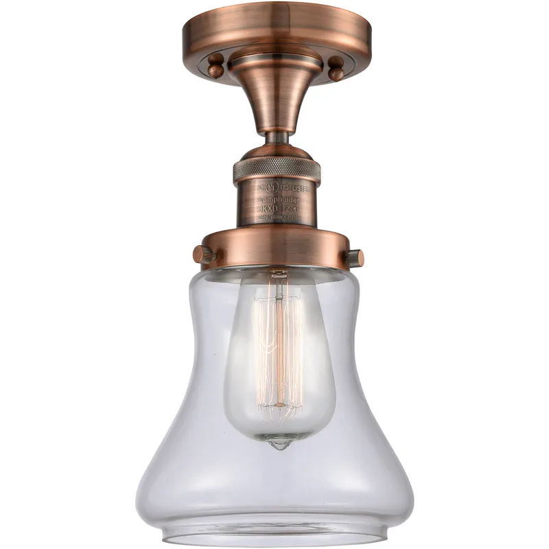 Franklin Restoration Bellmont LED 6.25 inch Antique Copper Semi-Flush Mount Ceiling Light in Clear Glass, Franklin Restoration