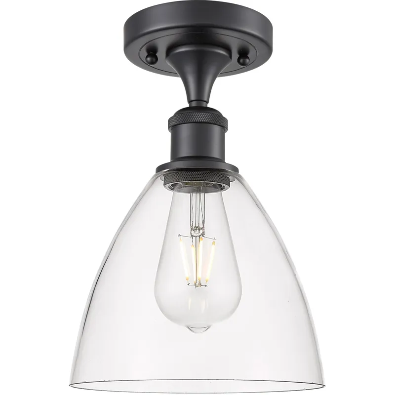 Ballston Dome LED 7.5 inch Matte Black Semi-Flush Mount Ceiling Light in Clear Glass