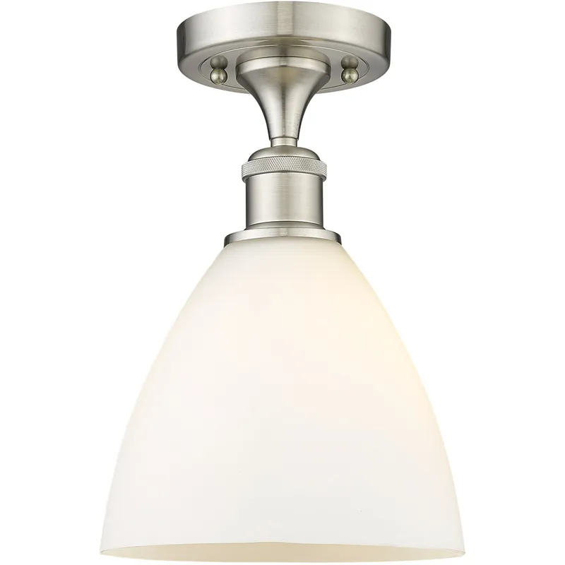 Ballston Dome LED 7.5 inch Brushed Satin Nickel Semi-Flush Mount Ceiling Light in Matte White Glass