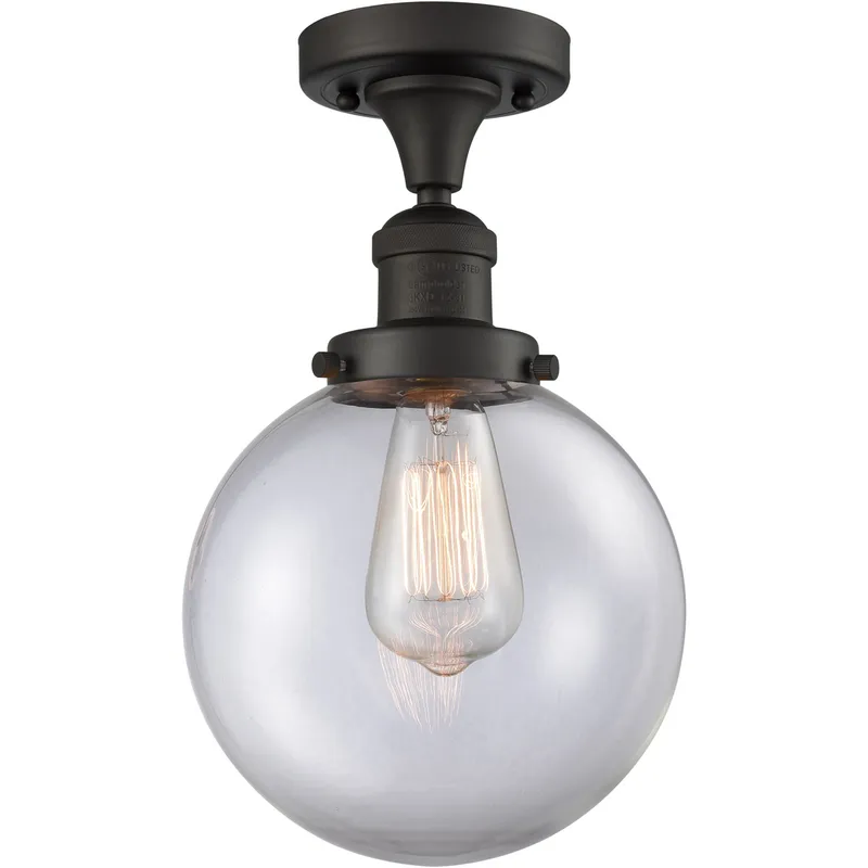 Franklin Restoration Large Beacon 1 Light 8 inch Oil Rubbed Bronze Semi-Flush Mount Ceiling Light in Clear Glass, Franklin Restoration