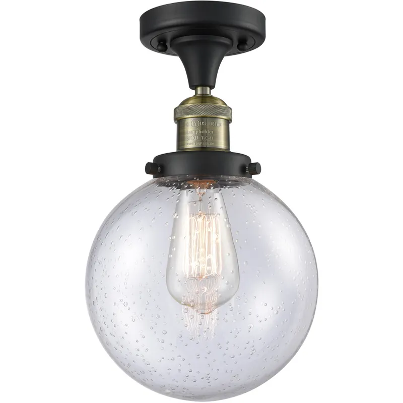Franklin Restoration Large Beacon 1 Light 8 inch Black Antique Brass Semi-Flush Mount Ceiling Light in Seedy Glass, Franklin Restoration