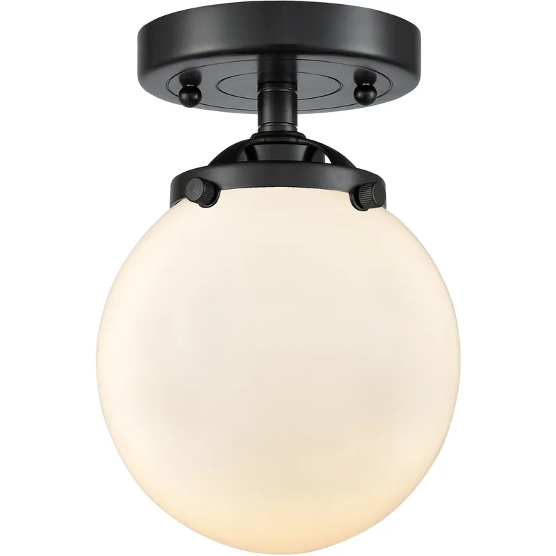 Nouveau Beacon LED 6 inch Oil Rubbed Bronze Semi-Flush Mount Ceiling Light in Matte White Glass, Nouveau