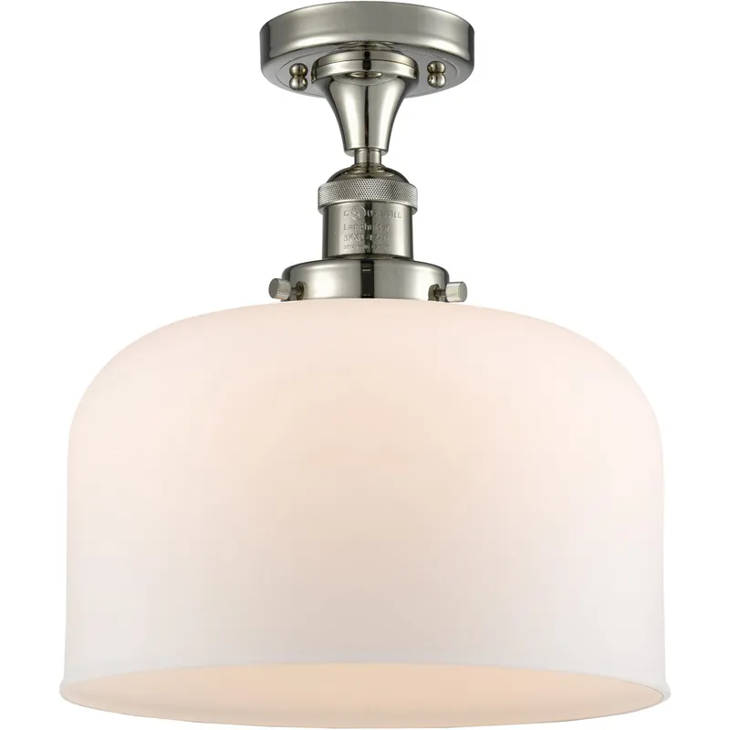 Franklin Restoration X-Large Bell LED 12 inch Polished Nickel Semi-Flush Mount Ceiling Light in Matte White Glass, Franklin Restoration