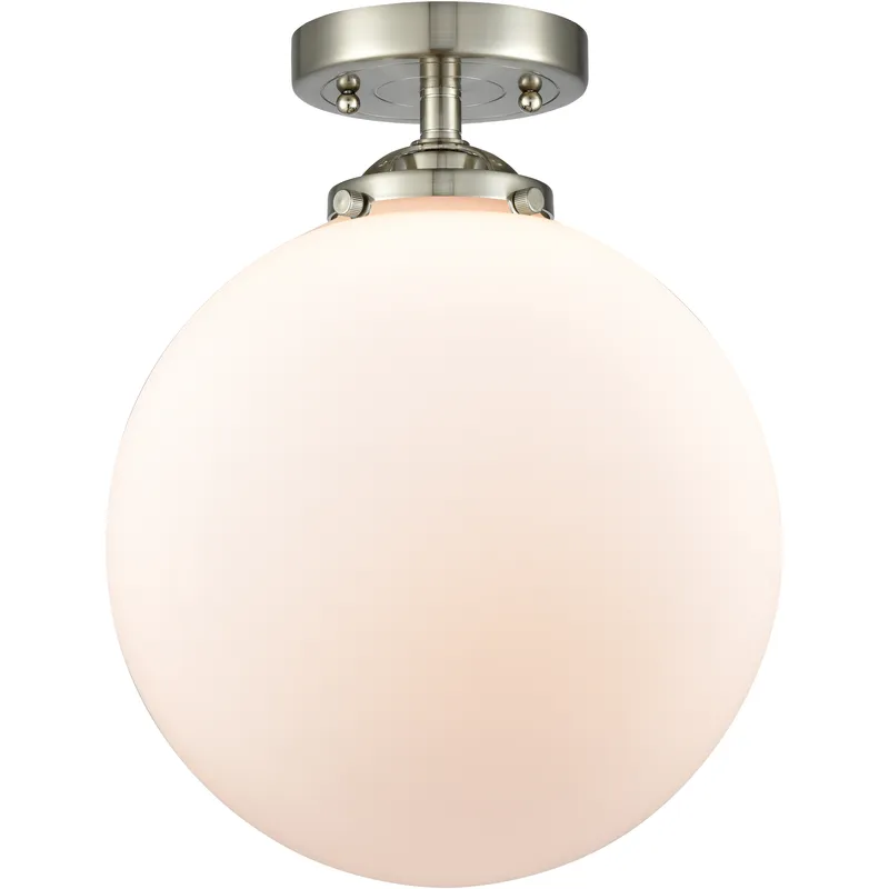 Nouveau XX-Large Beacon LED 12 inch Brushed Satin Nickel Semi-Flush Mount Ceiling Light in Matte White Glass, Nouveau