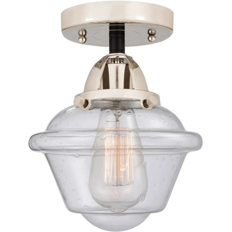 Nouveau 2 Small Oxford 1 Light 8 inch Black Polished Nickel Semi-Flush Mount Ceiling Light in Seedy Glass