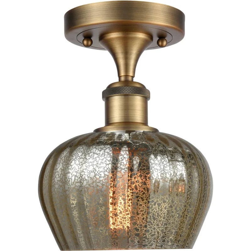 Fenton 1 Light 6.5 inch Brushed Brass Semi-Flush Mount Ceiling Light in Mercury Glass