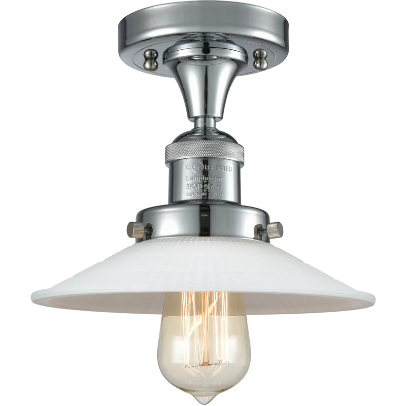 Franklin Restoration Halophane 1 Light 9 inch Polished Chrome Semi-Flush Mount Ceiling Light in Matte White Halophane Glass, Franklin Restoration