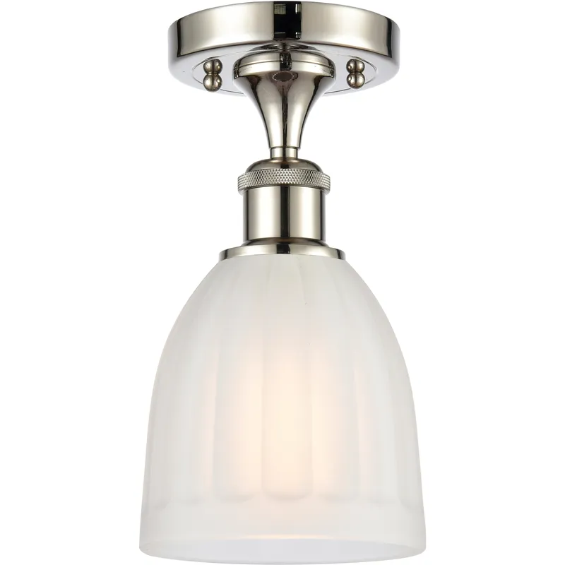 Brookfield 1 Light 5.75 inch Polished Nickel Semi-Flush Mount Ceiling Light in White Glass