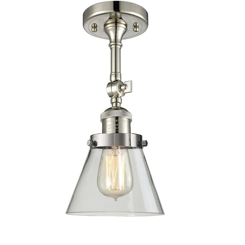 Franklin Restoration Small Cone 1 Light 6 inch Polished Nickel Semi-Flush Mount Ceiling Light in Clear Glass, Franklin Restoration