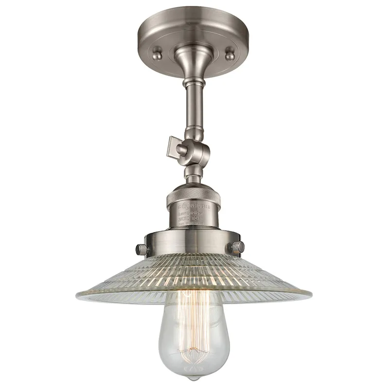 Franklin Restoration Halophane 1 Light 9 inch Brushed Satin Nickel Semi-Flush Mount Ceiling Light in Clear Halophane Glass, Franklin Restoration