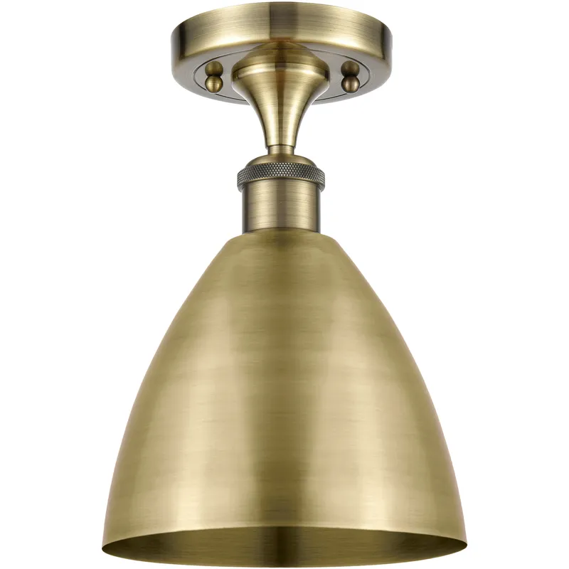Metal Bristol 1 Light 7.5 inch Antique Brass Semi-Flush Mount Ceiling Light in Cone, .95 lb
